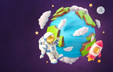 Naklejka premium Astronaut in Space. 3D Illustration