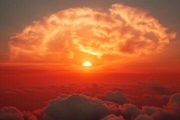 Fototapeta premium Big sun with orange clouds in the sunset sky