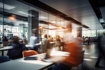 Blurred image, busy modern office open plan