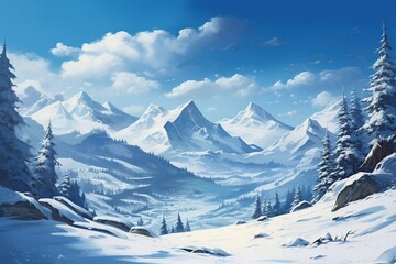 Illustration of mountain peak covered by snow