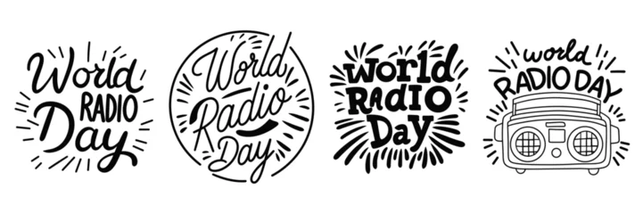 Poster Collection of inscriptions World Radio Day. Handwriting lettering set Leap day. Hand drawn vector art. © clelia-clelia