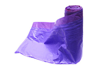 Fototapeta premium Violet plastic garbage bag, isolated on white