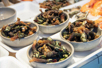 bowl of percebes, portuguise and galician typical seafoods