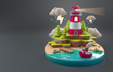 Isolated 3D Lighthouse. 3D Illustration