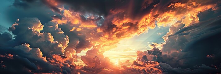 Panoramic Sunset Sky with Clouds Background: Ultra-Sharp Photography in Wide Angle. Captivating Nature's Canvas.