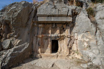 Ruins of the ancient city of Myra in Demre, Turkey. Ancient tombs and amphitheater.