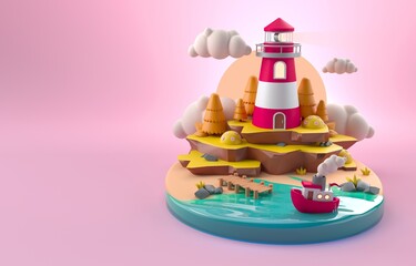 Isolated 3D Lighthouse. 3D Illustration