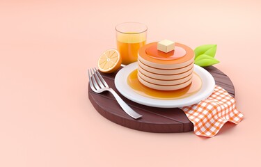 Isolated 3D Pancakes. 3D Illustration