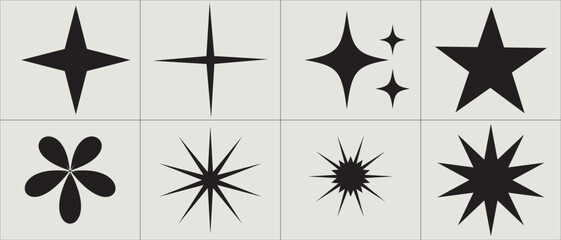 Brutalism shapes. Brutalism star and flower shapes. For modern T-shirts designed. Stars, starburst . Vector illustration