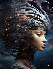 convergence of the universe and the intricate depths of the human mind in this captivating stock photo. A symphony of celestial wonders unfolds, showcasing galaxies swirling in majestic harmony, refle