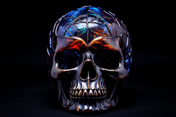 Glass designer skull on black background