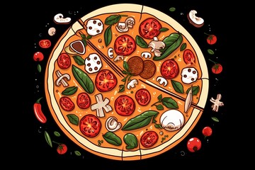 Obraz na płótnie Canvas pizza drawing, Italian cuisine, drawing for pizzeria, illustration for cafe, illustration for restaurant, menu item
