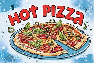 pizza drawing, Italian cuisine, drawing for pizzeria, illustration for cafe, illustration for restaurant, menu item