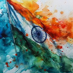 Indian watercolor flag background, Generative AI