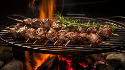 Arrosticini: Italian lamb kebabs with rosemary and spices cooked over a brazier 
