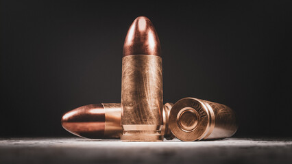 9mm parabellum bullets, product shot, CGI, 3D render