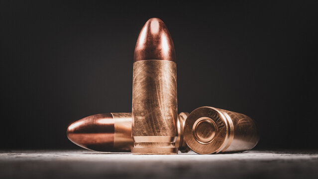 9mm parabellum bullets, product shot, CGI, 3D render
