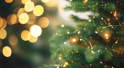 Fototapeta na wymiar A beautifully decorated Christmas tree with twinkling lights.