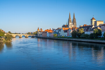 Waterfront of the historic city of Regensburg