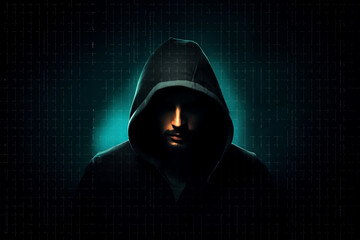hacker hooded computer cracking digital code to hack into the mainframe of a network and disrupt systems to black mail, hold to ransom or take down companies, products or service - obrazy, fototapety, plakaty