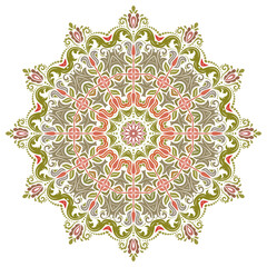 Elegant vintage ornament in classic style. Abstract colorful round traditional ornament with oriental elements. Classic vintage pattern