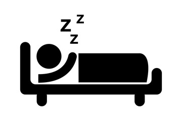 World Sleep Day Bed Sleeping Icon on Black and White Vector Background.