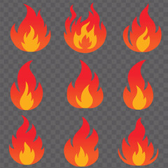 a set of fire vector, orange color flame vector icons