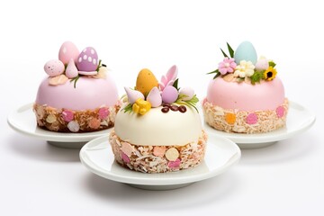 Tasty easter cupcakes on white background