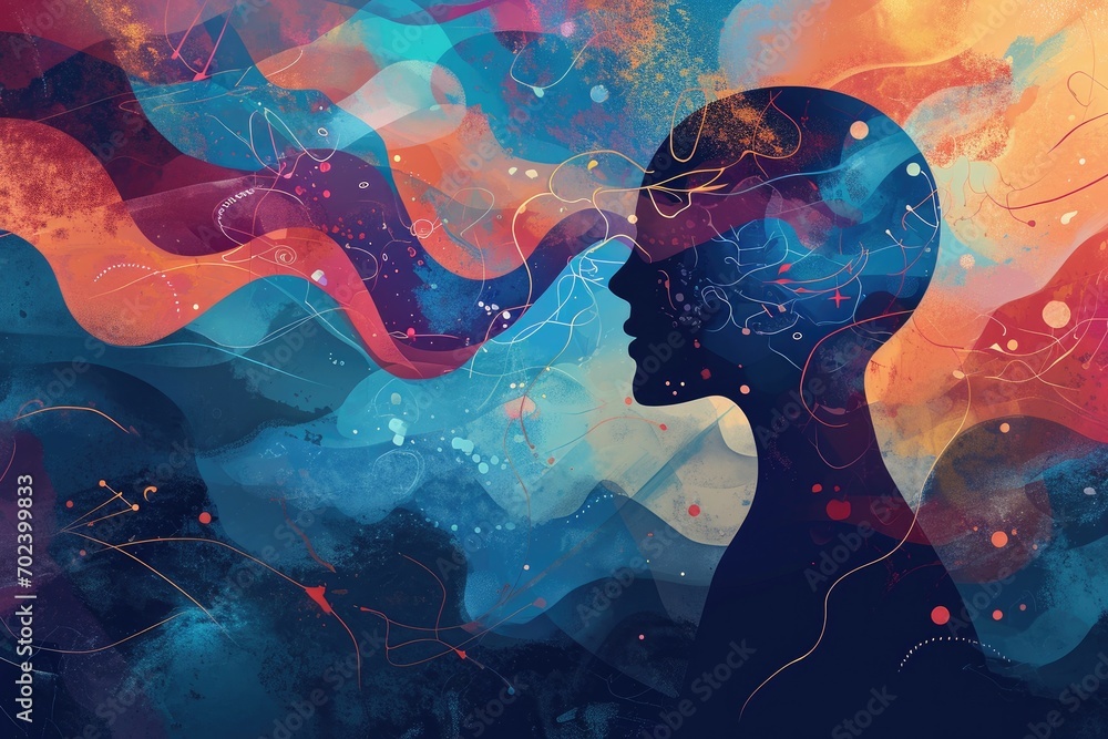 Poster a vibrant masterpiece of abstract graphics, painted with a vivid array of colors, capturing the esse
