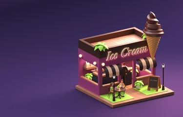 Ice Cream Shop. 3D Illustration