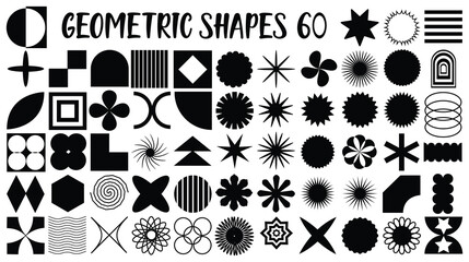 Set of geometric aesthetic abstract line frames and shapes with stars boho, brutalism, Y2K style. Geometric elements with sparkles for template design social media, poster, banner, logo, 