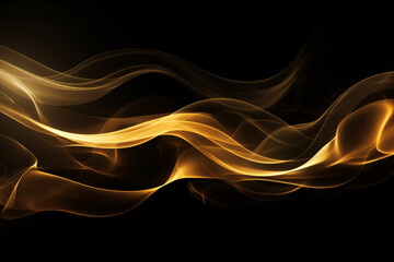 abstract gold smoke flowing side, isolated on black background