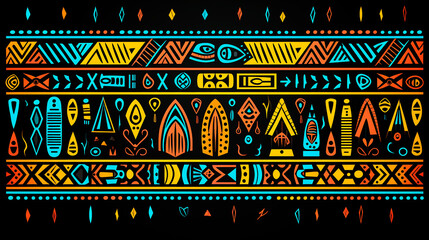 Background illustration with African patterns, print with African colors. Generative AI. Black story Month