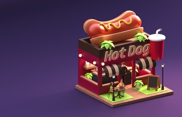 Fast food Burger Shop. 3D Illustration