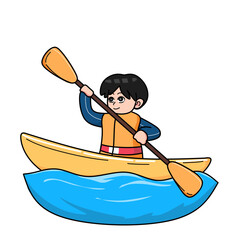 Hobby and entertainment concept. A man who likes rowing. Favorite activity and relaxation. Cartoon flat vector illustration