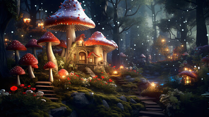 Obraz na płótnie Canvas Magical mushroom in fantasy enchanted fairy tale