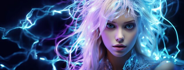 Beautiful girl with fluorescent hair.