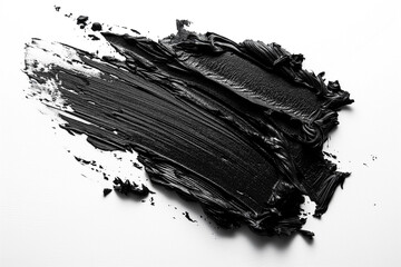 elegant small smear of thick black oil paint, isolated on white background