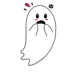 Cute halloween ghost is shocked. Vector Halloween concept, Cartoon Ghosts, Spooky vector, White ghost with black eyes, 