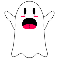 Cute halloween ghost is scaring. Vector Halloween concept, Cartoon Ghosts, Spooky vector, White ghost with black eyes, 