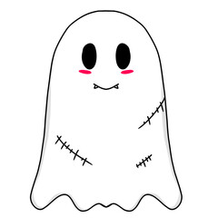 Cute halloween ghost with stitched wounds. Vector Halloween concept, Cartoon Ghosts, Spooky vector, White ghost with black eyes, 