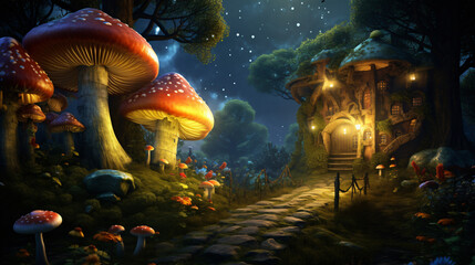 Fototapeta na wymiar Magical mushroom in fantasy enchanted fairy tale