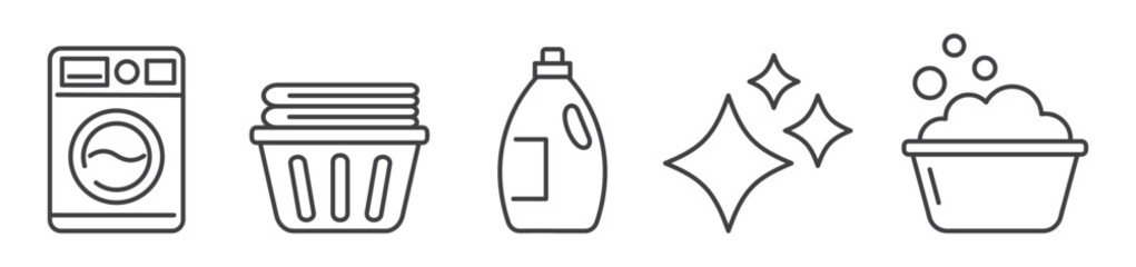set of laundryline and washing icons with editable stroke
