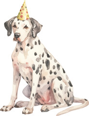 Dog in birthday hat illustration created with Generative AI technology