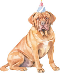 Dog in birthday hat illustration created with Generative AI technology