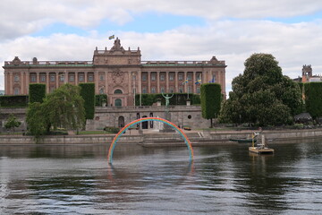 Royal palace in Stockholm with rainbow colours