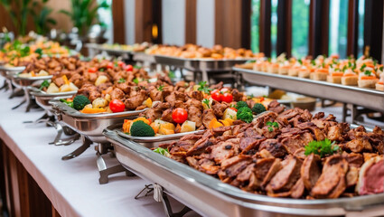 catering, table with different types of fried meat