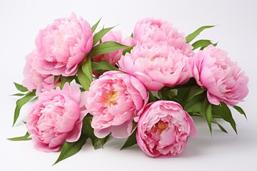 Beautiful bouquet of fresh pink peonies on a white background
