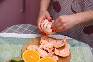 Peel of grapefruit on the kitchen