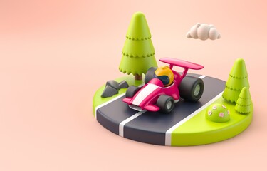 Isolated Race Car. 3D Illustration